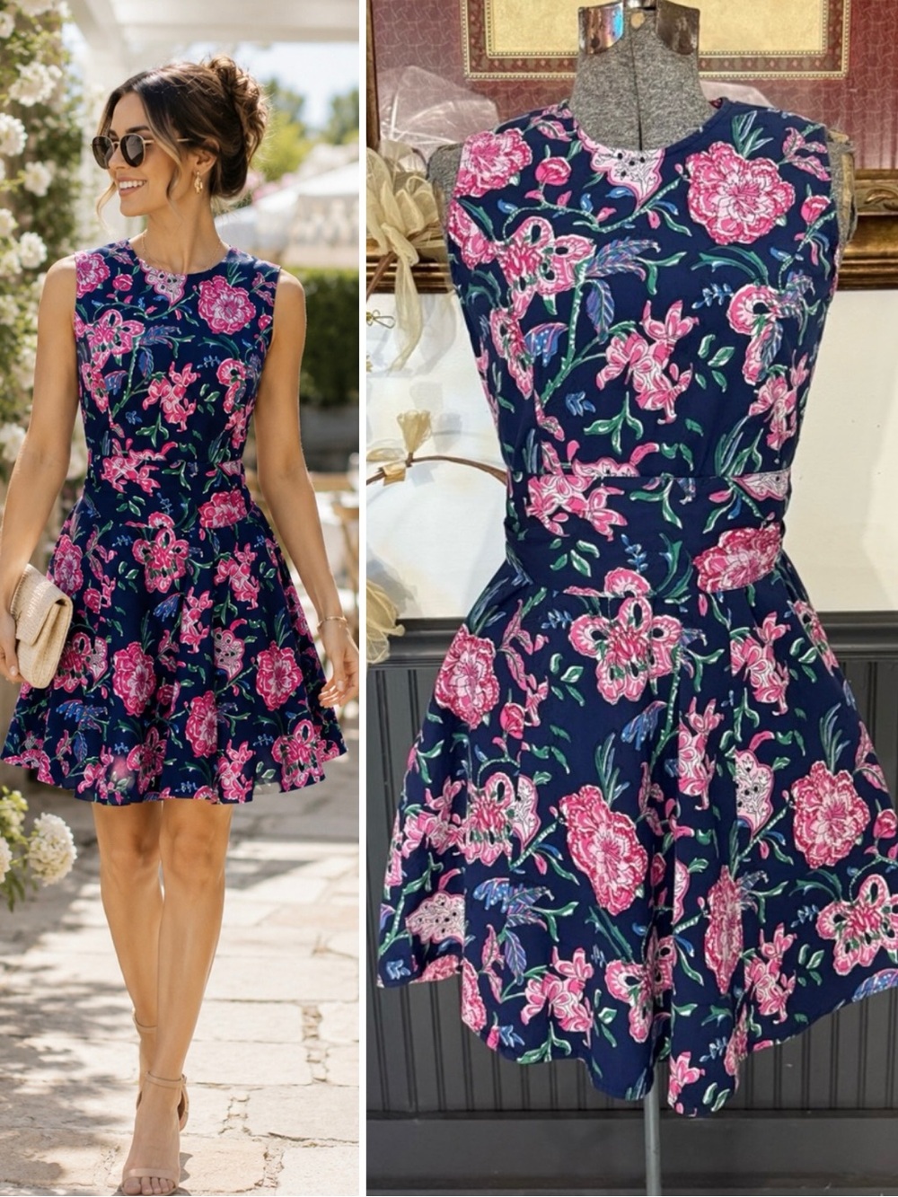 Fitzroy & Willa 100% Cotton Floral Fit and Flare Mini Dress ~ Size Medium 🧡🍄